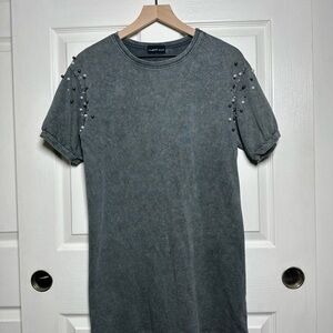 Women’s Mustard Seed Gray T-Shirt Size Small Beaded Short Sleeves 100% Cotton
